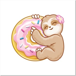 Pink Donut Cute Sloth Posters and Art